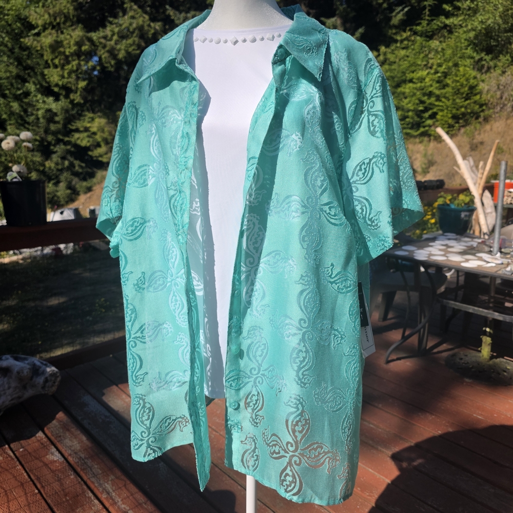Alfred Dunner Teal Lace Overlay Top (T-22)
